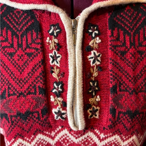 Erika Red and Black Zip Up Sweater with Nordic Patterns - Picture 3 of 6